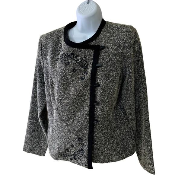 Positive Attitude Blazer Size 10 Tweed Embroidered Jacket Asymmetrical Closure - Picture 4 of 8